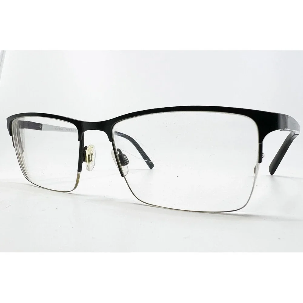 Perry Ellis Eyeglasses Mens Black Silver PE 411-2 Rectangular 56-18-145